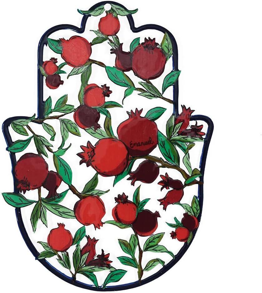 EMANUEL Yair Metal Hamsa Wall Decor Good Luck Home Blessing Judaica Art Gift (Pomegranates, Medium (6.7' X 5')