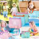 3Pcs Personalized Kids Beach Shell Bag, Initial Seashell Mesh Zipper Beach Pouch, Shell Collecting Bag for Holding Shells with Adjustable Straps, Sand Toys Swim Pouch Gift for Girl Boy Teens(Letter A) (Blue/Pink/Lightgreen)