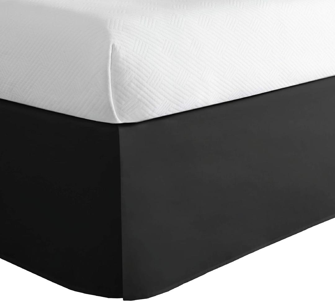 Luxury Hotel Tailored Bed Skirt, Box Pleats, 14 Inch Drop, Queen, Black