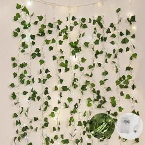 RECUTMS Vines with Lights Strings 59 Inches Wall Leaves Artificial Ivy Greenery Garland Fake Green Decorations Hanging Silk Leaf Plant All Year Round for Garden Office Wedding Table