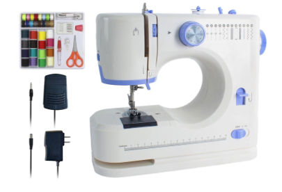 Sewing Machine for Beginners 32 Pcs Sewing Threads Kit,Portable Sewing Machine with 12 Built-in Stitches,2 Speed(High-Low Speeds) - White Blue