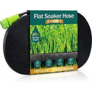 Soaker Hose - Flat Soaker Hose 75 FT for Garden Beds, Garden Soaker Hoses with Heavy Duty, Double Layer Sprinkler Soaker Hoses