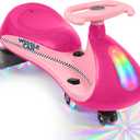 12V Electric Wiggle Car,Wiggle Car for Kids with Bottom Flashing Light,2 Speeds,Kids Ride On Toys with Sticker,9 Color Modes,Flashing Wheels, Bluetooth,Pedal,for Age 3+,150 Lbs,Pink, 30.91 inches x 12.99 inches x 16.54 inches