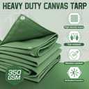 20x30 Canvas Tarp 350GSM Green Super Heavy Duty Canvas Tarps with Rustproof Grommets, 12 oz Durable & Multipurpose Outdoor Tarpaulin for Camping, Patio, Canopy Tent, Trailer Equipment & Woodpile Cover
