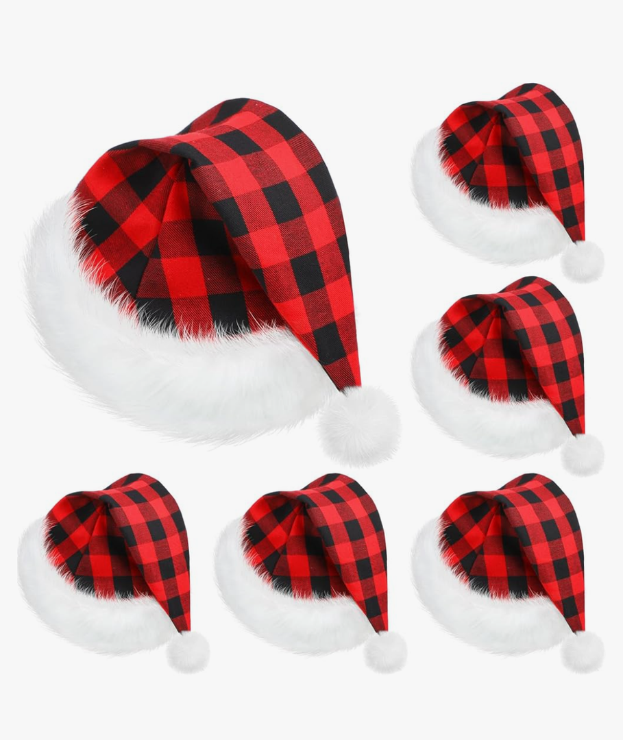 SATINIOR 6 Pcs christmas Santa Hat Claus Xmas Hat for Adults Unisex with Lining Plush Brim for Christmas New Year