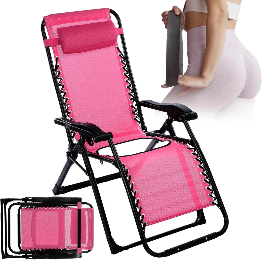 Cinnvoice Foldable BBL Chair with Hole Position Lawn Chair for BBL Lounge After Surgery Recovery Bed for Patio Garden Poolside Outdoor Yard Beach (Pink)