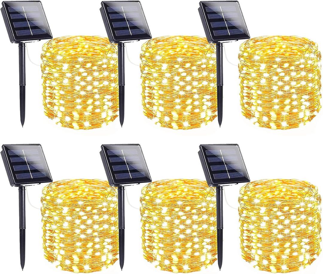 6-Pack Solar String Lights Outdoor, Extra-Long 600LED Christmas Fairy Lights Waterproof, Solar Twinkle Lights Copper Wire 8 Modes Fairy Twinkle Light for Xmas Tree Garden Party Wedding (Warm White)