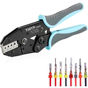 Crimping Tool for Delphi APTIV Weather Pack Terminals or Metri-Pack Connectors - AWG 18-13 (1.0-2.5mm²) with Chrome-Moly Steel Wire Cutting Jaw - One Cycle Crimping - Ratcheting Wire Crimper
