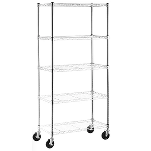 5 Shelf Medium Adjustable Heavy Duty Storage Shelving Unit on 4" Wheel Casters, Metal Organizer