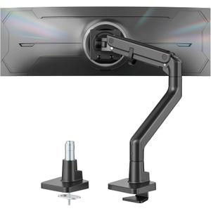 MonTEK Heavy-Duty Monitor Arm for 17-57" Ultrawide Curved Screen, Supports up to 59.4 lbs, Adjustable Gas Spring Arm, 75/100 VESA Mount, Clamp & Grommet Desk Monitor Mount Single, Black