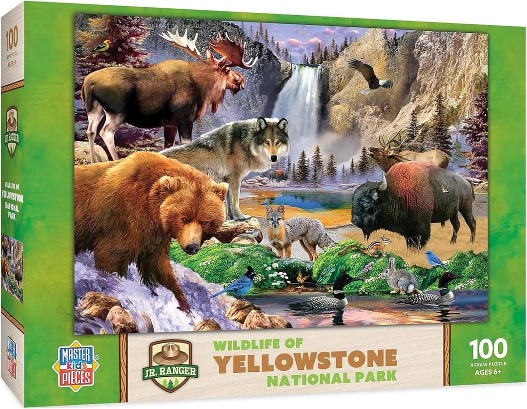 MasterPieces  100 Piece Jigsaw Puzzle for Kid 6+ Years, Wildlife of Yellowstone National Park, Educational and Fun Game, Gift Idea for Children, 19" x 14"