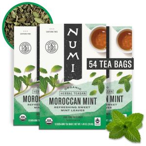 Numi Tea Organic Moroccan Mint Tea, 54 Herbal Tea Bags, Caffeine Free (EXP 12/01/28)