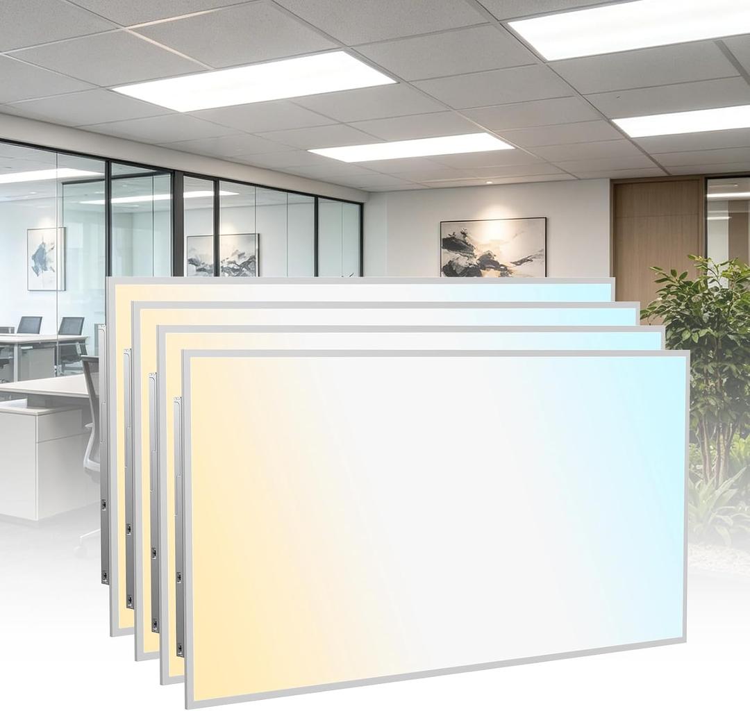4 Pack 2x4 LED Flat Panel Light, Drop Ceiling Fixture, 9630LM, Selectable 30W-72W and 3000K-6500K, Dimmable 0-10V, for Office, School, Store, Garage, Basement, Library, Studio, Gym (4Pack)