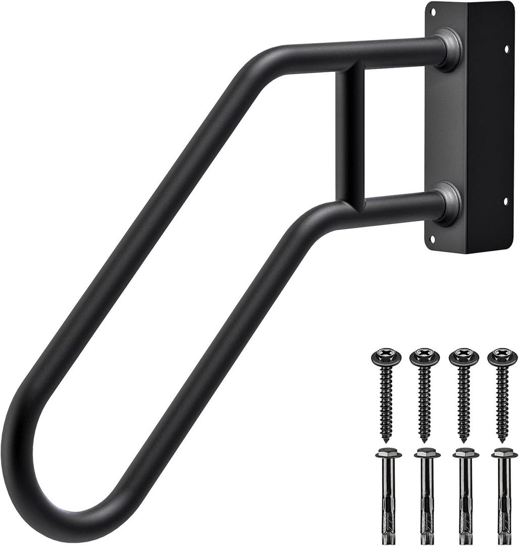 SELEWARE Heavy Duty 28" Handrails for Outdoor 1-3 Step, Non-Slip Door Jamb Corner Wall Mount Stair Hand Railing Grab Bars, U-Shape Safety Handle for Garage, Porch, Garden (Left Handed, Dia 1.3" Pipe)