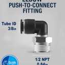 Push to Connect Fittings Elbow 3/8" Tube OD to 1/2 NPT, Nickel-Plated Brass Pneumatic Connectors, Quick Release Air Line Fittings, Leak-Proof and Durable for Industrial Use (Pack of 5)