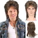 Mens Wig Short Fluffy Wavy Wig for Men Boys Natural Synthetic Male Halloween Costume Wig (Mixed Brown)