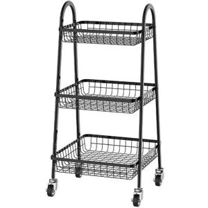 3-Tier Metal Utility Rolling Storage Cart - A-Frame Design with Wire Baskets, Swivel Casters, and Sturdy Black Finish - Organizer for Kitchen, Laundry Room, Office (29" Height)
