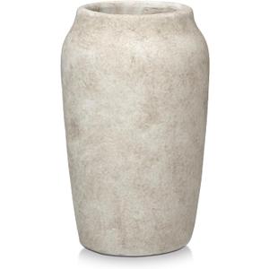 Briful 9.06'' Large Ceramic Rustic Vase Shabby Vintage Textured Vase, 4.33'' Wide Mouth Pampas Vase for Fake Flowers Branches, Farmhouse Home Dcor, Weddings Shelf Table Decor,Heige (Beige)