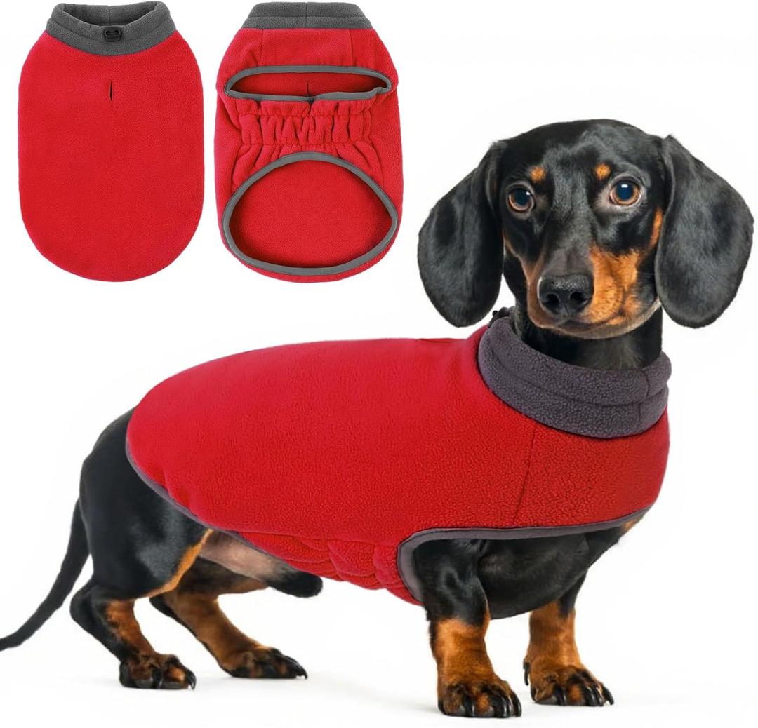 Queenmore Dog Sweater,Soft Fleece Vest Pullover Dogs Jacket with Elastic Stretchable,Warm Winter Dog Coats Cold Weather Doggy Dachshund Sweaters for Small Dogs Cats Boy or Girl (Red, S)