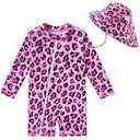 UNIFACO Infant Baby Girl Swimsuit Full Zipper Bathing Suit with Sun Hat UPF 50+ Long Sleeve Rash Guar Swim Suit (18-24 Months, A-tie-dye)