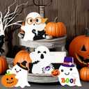 Cute Wooden Halloween Ghost Decor Set of 4 - Spooky Cute Halloween Decorations for Indoor Tiered Tray, Tabletop, Shelf & Mantel