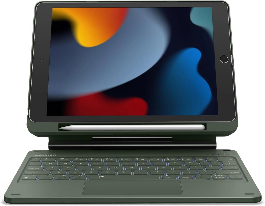 Dexnor for iPad 9th Generation Case with Keyboard Floating Cantilever Magnetic Stand Multi-Touch Trackpad Backlit Pencil Holder Magic Style Keyboard for iPad 9th/8th/7th Generation 10.2", Army Green