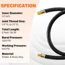 Upgraded 1/2" Diameter Hvac Vacuum Hose, 1/2" to 1/4" Fittings High-Flow Refrigerant Hose Faster HVAC Evacuation and Recovery, 6 Feet Black