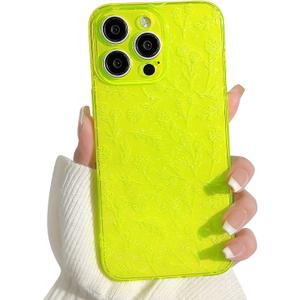 Lovmooful Compatible for iPhone 13 Pro Max Case Clear Cute Flower Floral with Slim Glitter Design for Girls Women Soft TPU Shockproof Protective Girly for iPhone 13 Pro Max Case-Fluorescent Green