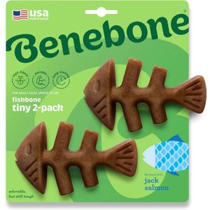 Benebone Tiny 2-Pack Fishbone Durable Dog Chew Toys, Real Fish Flavor, Made in USA