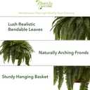 Nearly Natural Giant Boston Fern 36 in Wide Artificial Hanging Plant with Basket - Faux Greenery for Indoor Home Office Bedroom Decor, Realistic Leaves