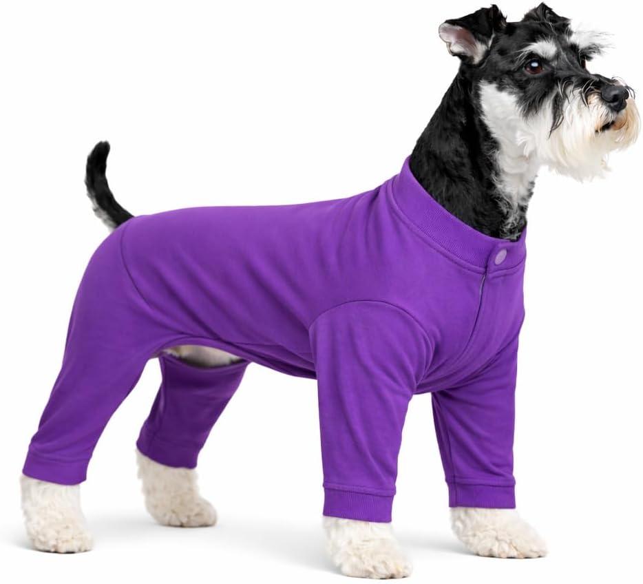 Lovelonglong Four Feet Dog Lightweight Pajamas, Pure Cotton Dog Jumpsuits 4 Legs Dog Onesies T-Shirt Stylish PJS Puppy Costume for Large Medium Small Dogs Purple L