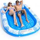 COMMOUDS Inflatable Tanning Pool Lounger Float with Cervical Pillow - Pool Floats Adult for Sunbathing, Backyard, Pool Party - Inflate Ball Pit for Babies - Kids Swimming Pool Bed, SkyBlue-XXL(89" x 67")