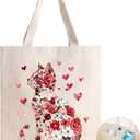 Joybloks Cute Cat Aesthetic Tote Bag Gifts for Women, Best Unique Cat Lovers Pet Owners School Library Book Canvas Bag for Girls w/ Magnetic Buckle & Interior Pocket