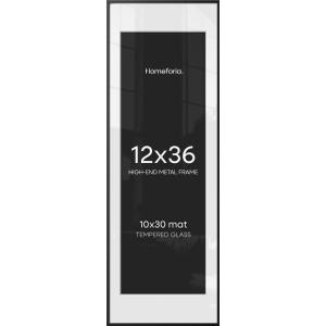 Homeforia 12x36 Black Picture Frame, High-End Metal, 10x30 Mat, Glass