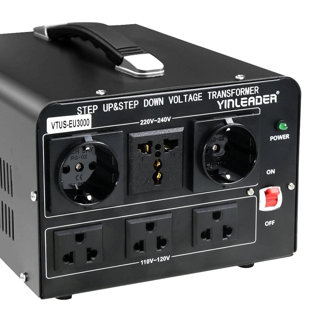 Yinleader 3000W Voltage Converter Transformer(110V to 220V,220V to 110V) Step Up/Down Converter 110/120 Volt - 220/240 Volt w/US Standard Power Cord,Circuit Breaker Protection (VTUS-EU3000)