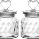 WHJY Set of 2 Airtight Glass Jars Decorative Jars, 22oz Jar of Hearts Cute Cookie Jar Decorative Jars with Lids Candy Jars for Candy Buffet Heart Shaped Lid (Drops Textured)
