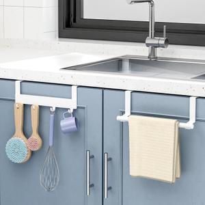 Kitchen Towel Holder Over Cabinet Door Towel Rack Hand Towel Bar Multipurpose Hook for Kitchen or Sink (Pack of 2pcs, White)