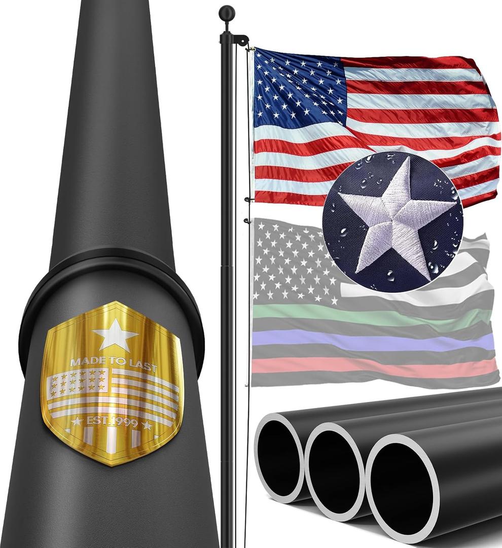 25FT Heavy Duty Flag Pole Tapered Design,2.7" Bottom Tube,100MPH Wind-Tested,Aluminum Residential Flagpole Kit with USA Flag & Complete Hardware | Great for Patriotic Displays & Gift Giving
