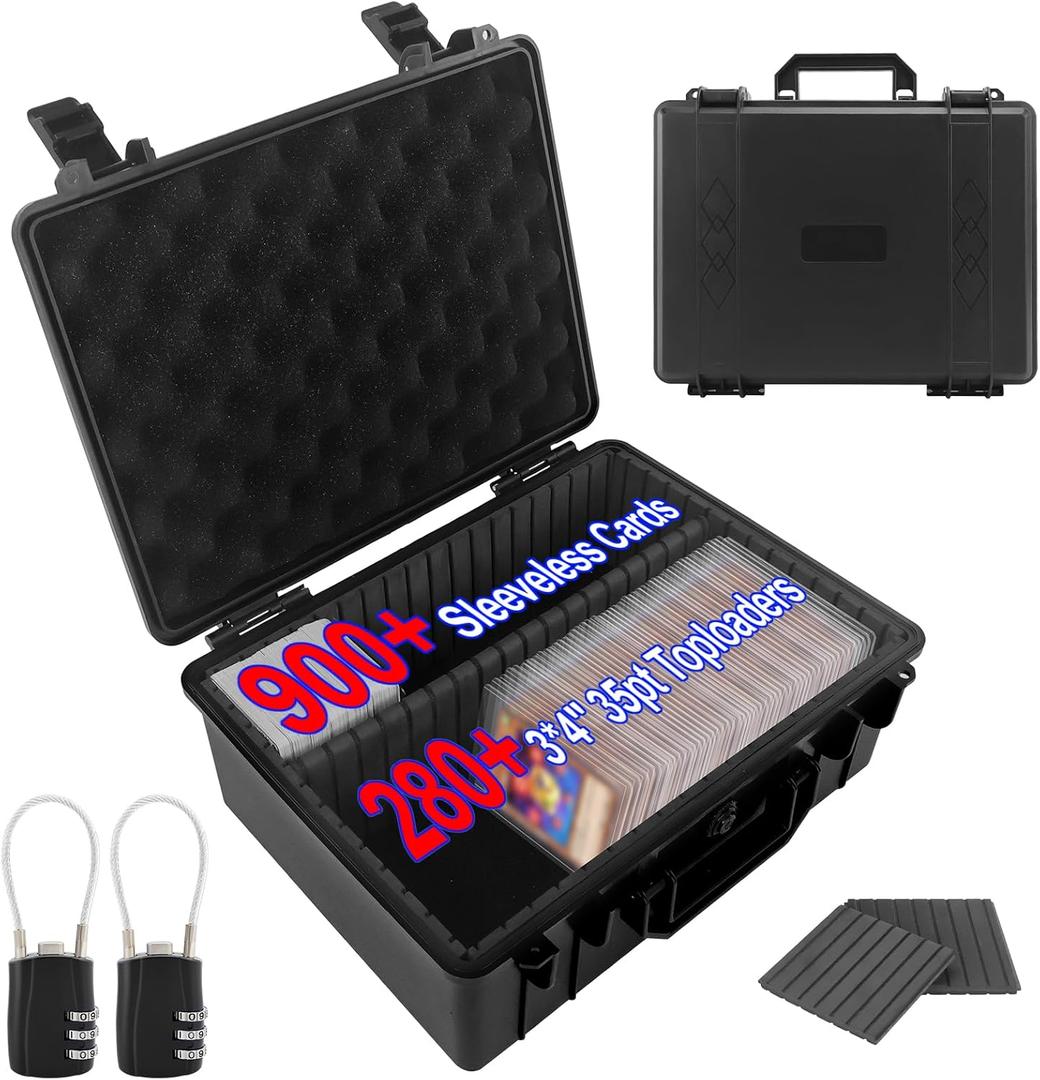 Graded Card Storage Box, Hold 280+ 35PT 3"x4" Toploader Storage Box, PSA Slab Case for SGC CSG BGS, Trading Card Case with 2 Locks, Sports Cards Organizer for Magnetic MTG Deck (S)
