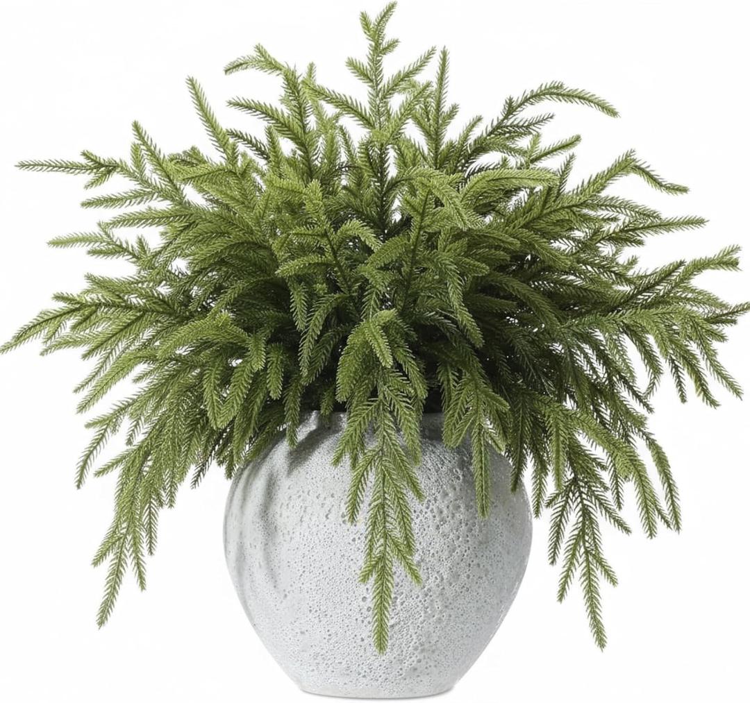 Giegxin 12 Pcs 19 Inch Real Touch Christmas Cedar Stem Modern Natural Bendable Artificial Greenery Norfolk Pine Branches Faux Fake Greenery Picks for Xmas Vase DIY Crafts Garland Wreath Decoration