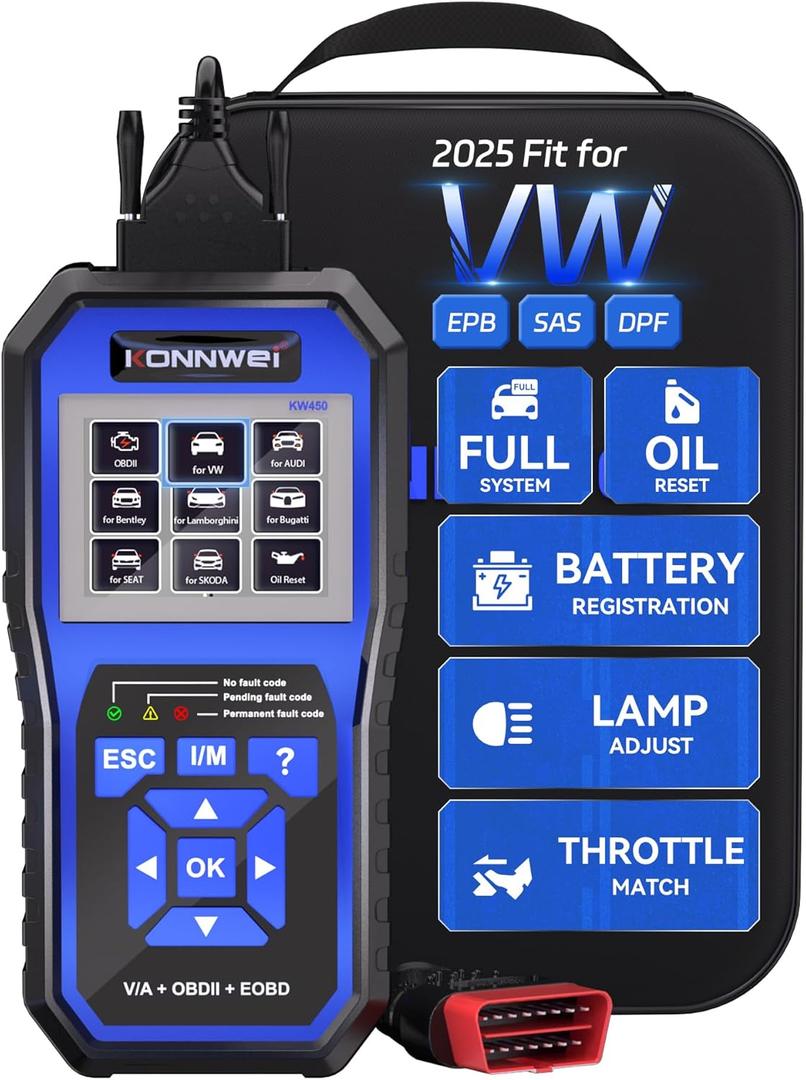 KONNWEI OBD2 Scanner Fit for VW Audi Skoda Seat, Full System OBD2 Scanner Diagnostic Tool w/Battery Registration, Code Reader with Oil/EPB Reset, BMS, Throttle Match for VAG, Full OBD2 Service