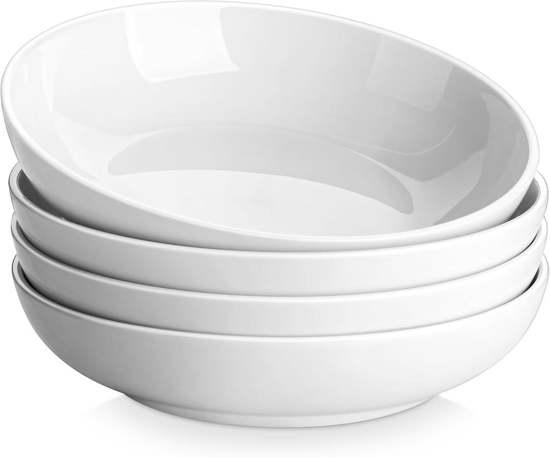 MALACASA 8.85" Large Pasta Bowls, 42 OZ White Salad Bowls Soup Bowls, Porcelain Serving Bowls Set of 4, Large Kitchen Bowl Plates Pasta Plates, Microwave & Dishwasher Safe, Series REGULAR