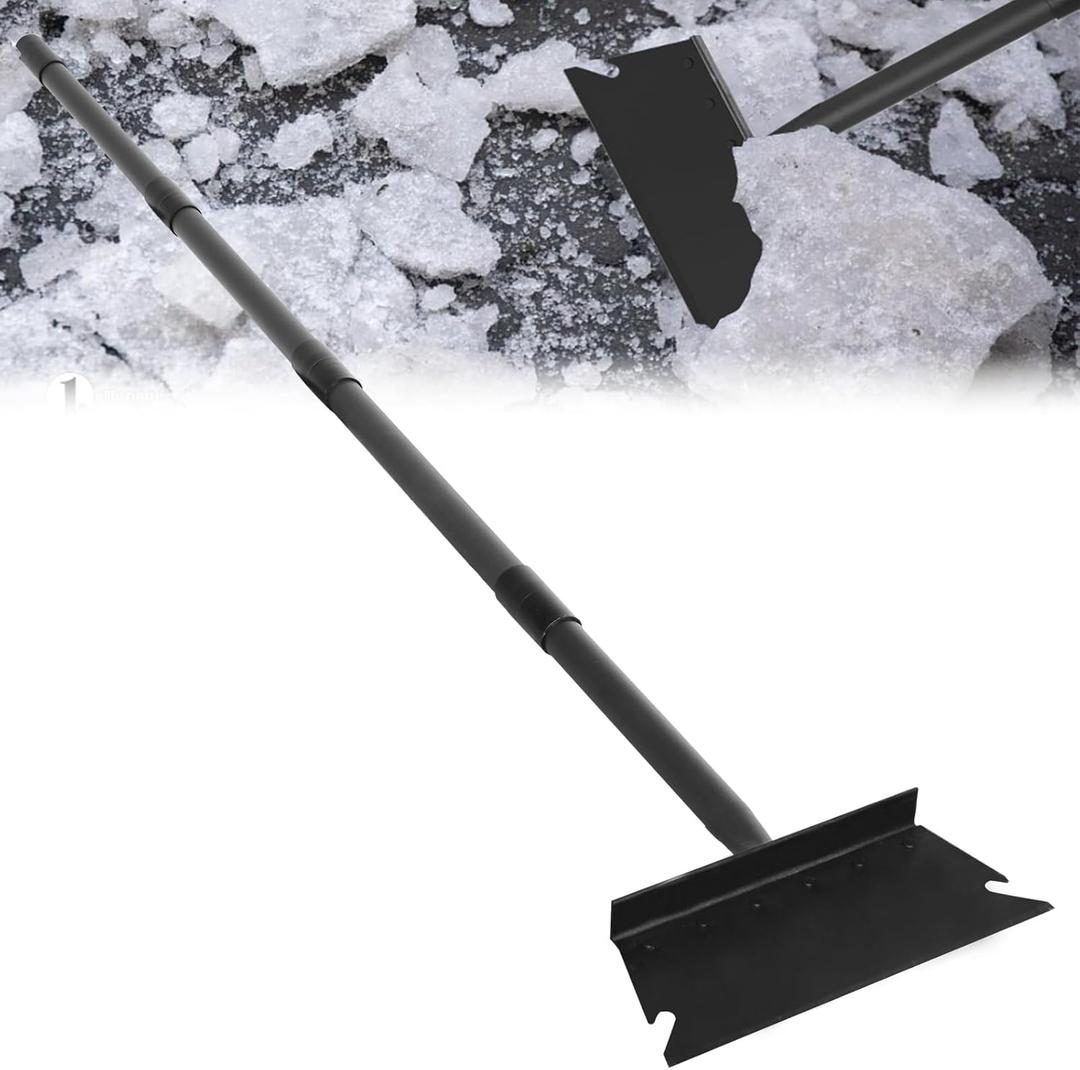Garden Shovel, Floor Scraper, Ice Scraper, 59 Inch Adjustable Heavy Duty Snow Scraper Long Handle, Garden Flat Shovel for Lawn Edging Weeding Digging Snow Removal and Ice Scraping (Black)