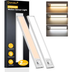Onforu 13.8" Under Cabinet Lighting, 2700mAh USB-C Rechargeable, Motion Sensor Under Cabinet Lights with 3 Color & Dimmable, Magnetic Under Counter Lights for Kitchen, Closet, 2 Pack