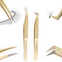 NAGARAKU Eyelash Tweezers, 1 Pair Precision Fiber Tip Tweezer for Lash Extensions Volume Grip Tweezers Antistatic Straight Curved Tip Stainless Steel with Box -Dolphin & L Typ Tweezers AG-05 & AG-09