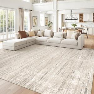 zesthome 7x9 Living Room Washable Area Rug Large Neutral Abstract Rug Beige