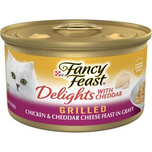 Purina Fancy Feast Delights With Cheddar Grilled Chicken and Cheddar Cheese Feast in Wet Cat Food Gravy Cat Food - (Pack of 24) 3 oz. Cans (EXP 02/01/28)