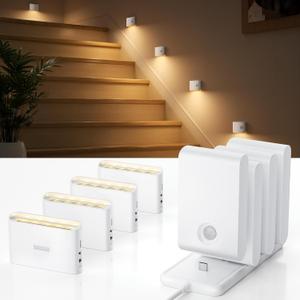 EZVALO Motion Sensor Stair Lights Indoor, Rechargeable Night Lights with Magnetic & Dimmable, Auto On/Off 3000K Soft White, Stick-On for Stairs, Hallway, Bathroom (8 Pack with Charging Station)