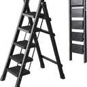 5 Step Ladder with Anti-Slip and Wide Pedal 220 lbs Capacity Folding Step Ladder for Household Kitchen Office(P-Black, 5 Step Ladder)