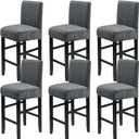 Crystal Velvet Bar Stool Covers with Backs, Soft Stretch Bar Chair Covers Set of 6 with Elastic Band Washable Counter Height Chair Slipcover for Pub Cafe Kitchen Room (Dark Grey, 6 PCS)